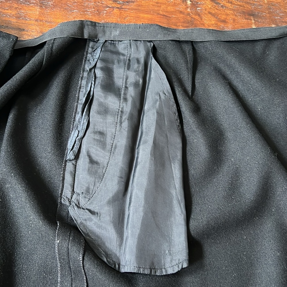 RALPH LAUREN 70s Wool Wrap Maxi Skirt Pleated Detail Asymmetrical Hem Black 10 - Picture 14 of 15